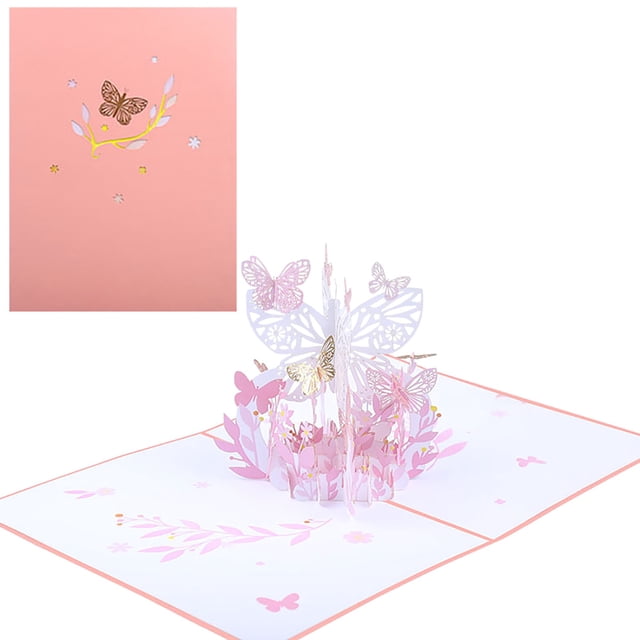 Room Decor Valentine'S Day 3D Greeting Card Butterfly Flower Basket Blessing 3D Paper Carving Creative Gift Postcard Paper Carving Greeting Card Set Blank Card,Note Card,Folded Card,Decorative Card,S