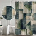 thumbnail image 4 of Sage Green Geometric Shower Curtain Set - 72" x 78" Washable Bathtub Curtain with 12 Hooks, Vintage Teal Modern Abstract Art Waterproof Fabric Stall Shower Curtains for Bathroom/Bathtub Décor, 4 of 6