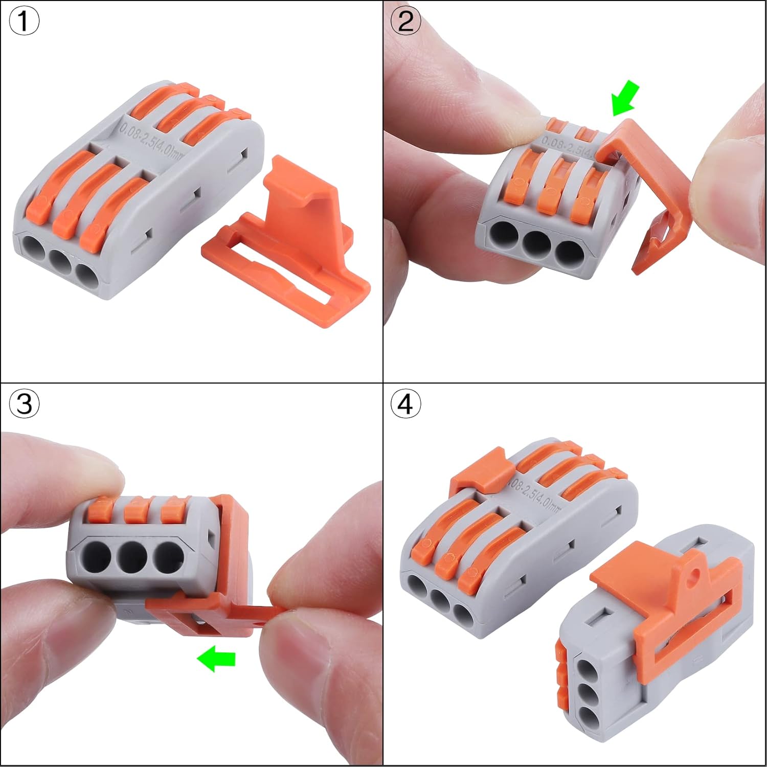 25pcs Conductor Compact Connectors Lever Wire Nut Electrical Connectors with Fixed Base for 3 Circuit Inline Splices 28-12 AWG(The color of the fixed base is gray)