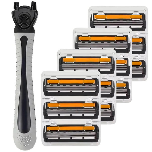 Rastrillo de acero inoxidable GlideMax 4Paqs 4x3Cartuchos 1Mango 3Hojas Cabeza Flexible Gris/Negro/Naranja Acero Inoxida