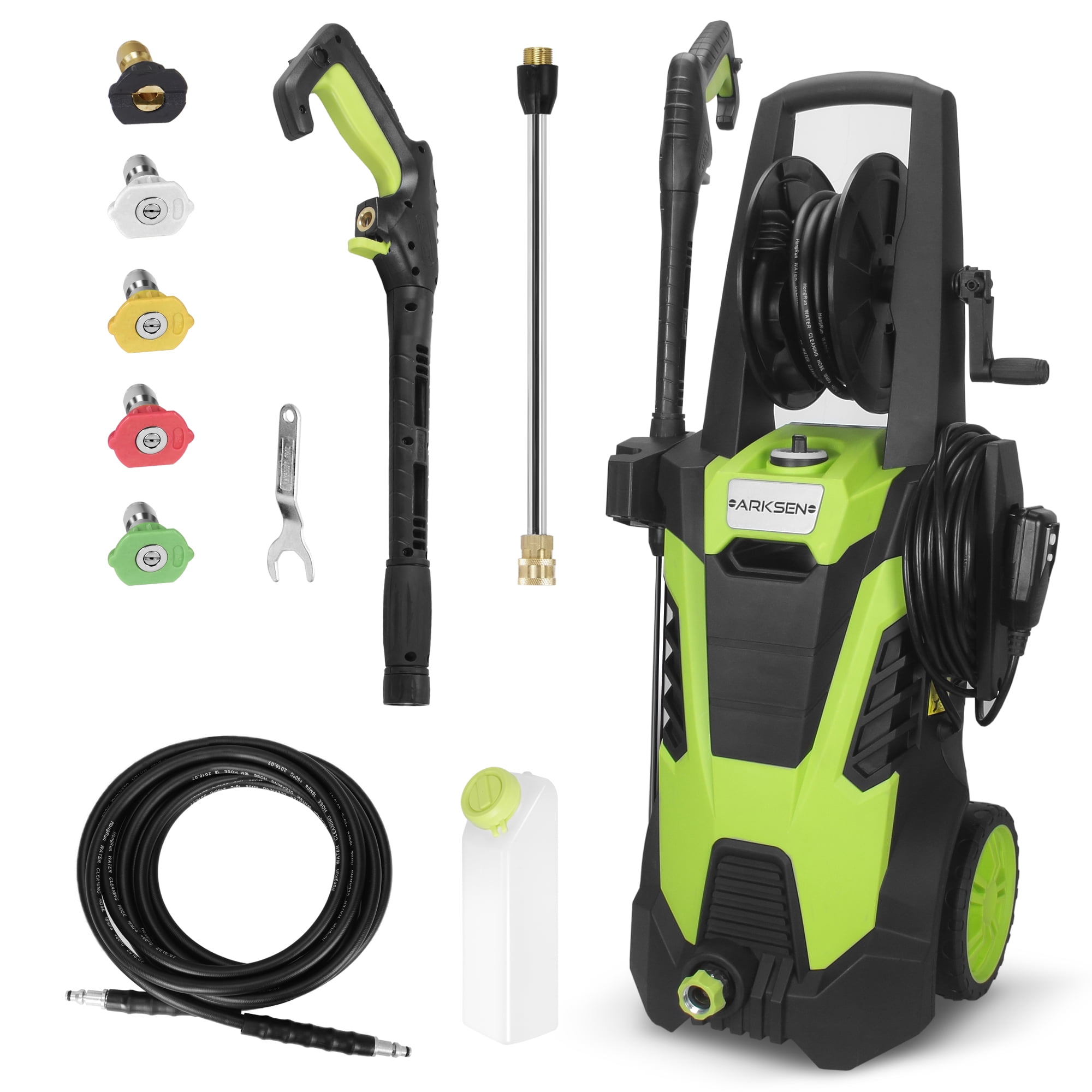 Arksen 3000PSI Pressure Washer w Hose Reel and 5pc Nozzle Adapter kit