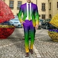 thumbnail image 2 of FYEGRE Men's Carnival Suit Two Piece Set Formal Attire With Purple Gold All Over Print Design Green XXL, 2 of 6