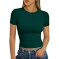 thumbnail image 3 of LISTHA Womens Summer Crop Tops Short Sleeve Going Out Tight Crew Neck Shirt Workout Summer Slim Fit Tees Dark Green 2XL, 3 of 7