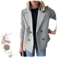 thumbnail image 1 of Manteau Décontracté à Manches Courtes en Patchwork Tricoté avec Boutons et Revers pour Femmes, Blazer à Double Boutonnage en Patchwork pour Femmes, 1 of 6
