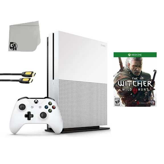 Pre-Owned Microsoft Xbox One S 500GB Gaming Console White with The Witcher 3- Wild Hunt BOLT AXTION Bundle