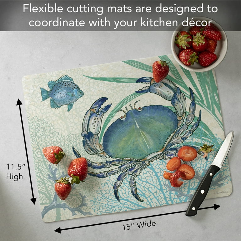 Cut N' Funnel Oceana Designer Flexible Plastic Cutting Board Mat, 15 x 11.5, Made in The USA, Decorative, Flexible, Easy to Clean