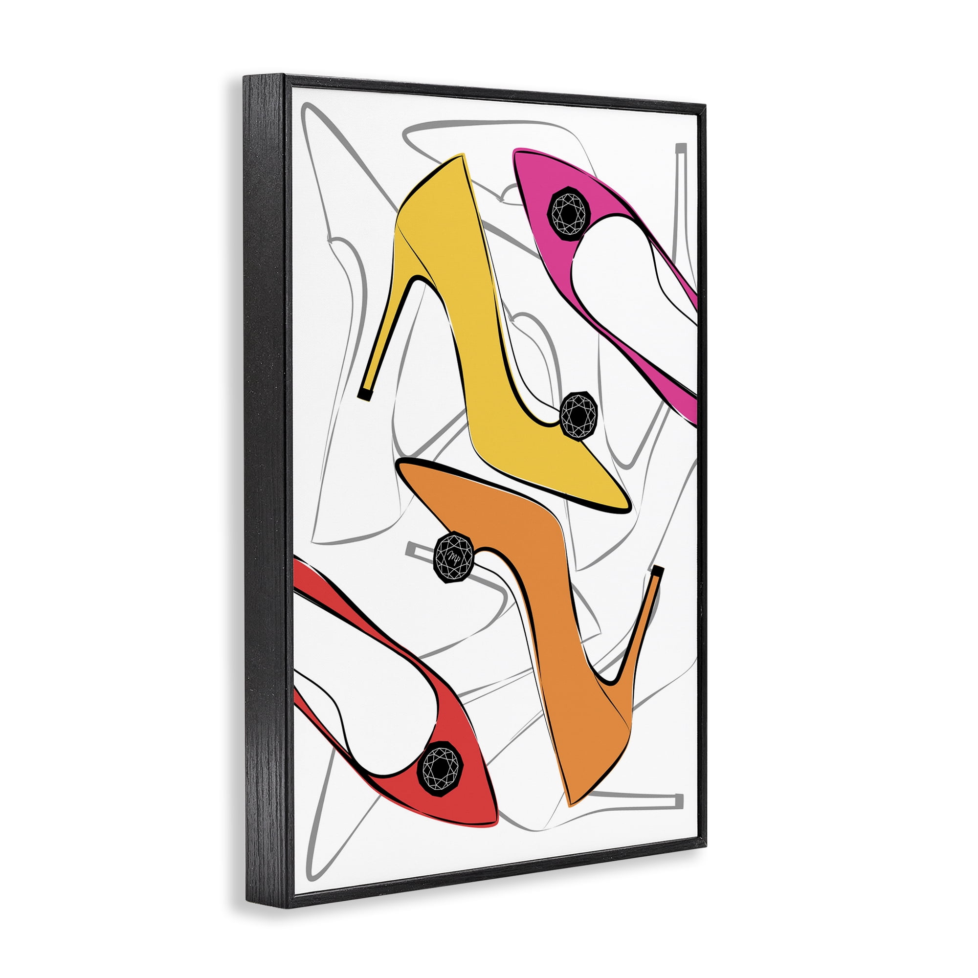 Stupell Industries Bright Happy Heels Beauty & Fashion Painting Black Framed Art Print Wall Art, 12 x 18