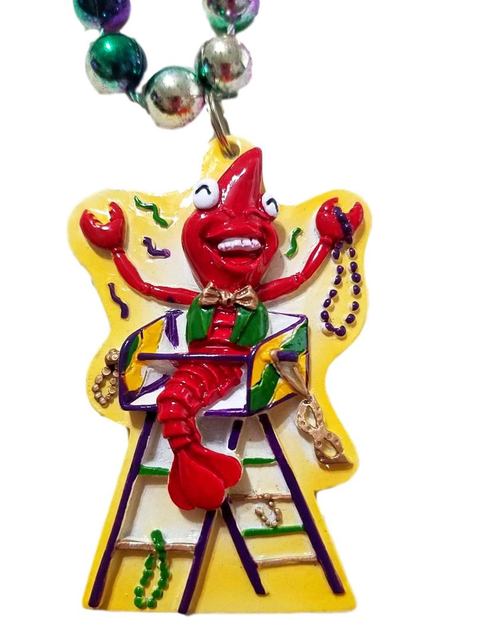 Crawfish on Mardi Gras Ladder Beads Party Favor Necklace