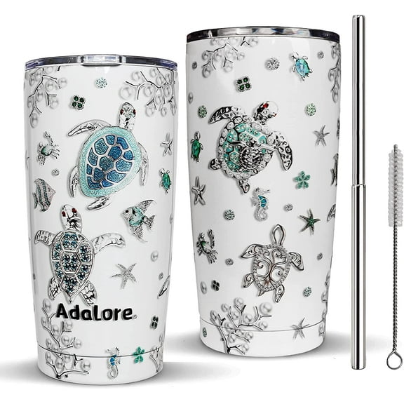 Turtle Tumbler, Turtle Gifts for Turtle Lovers, Sea Turtle Gifts for Women 20 Oz with Lid and Straw Stainless Steel Turtle Tumblr, Vacuum Insulated Sea Turtle Tumbler Turtle Travel Coffee Cup