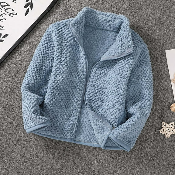 LFEOOST Girls Boys Fleece Jacket Kids Winter Coat Lightweight Full-Zip Spring Fall Windbreaker Blue 3-4Years