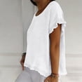 thumbnail image 4 of Women's Solid Loose Fit Short Sleeve Round Neck Ruffle Pleated Linen Casual Blouse Shirt Comfy Breathable Work Office Outfits | CSEONE,White L, 4 of 8