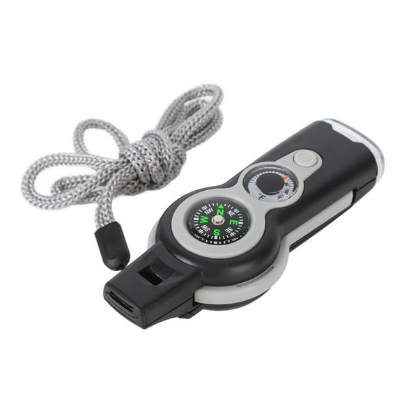 Nimomo 7-en-1 Fonction De Survie d'urgence Sifflet Lumière LED Thermomètre Boussole pour Kayak Canotage Randonnée Camping Escalade Chasse Pêche Sauvetage Signalisation(Blanc)