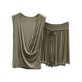 thumbnail image 2 of Ohufall Two Piece Pajama Sets for Women V Neck Sleeveless Tops Pleated Elastic Waist Trouser Pj Sets, 2 of 5