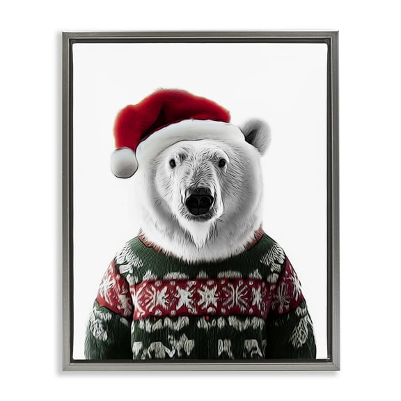 Stupell Industries Eclectic Bear in Holiday Sweater Gray Floating Frame Canvas Art, 17 x 21, by Annalisa Latella