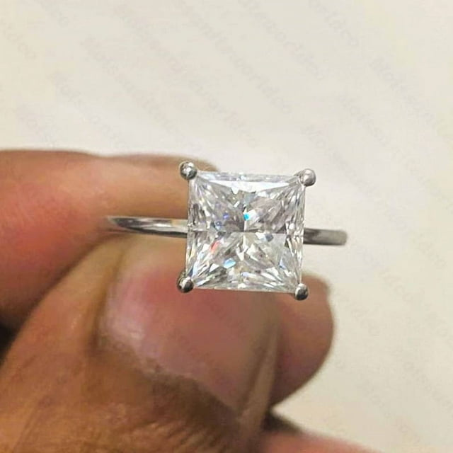 Princess Cut Moissanite Engagement Ring Solitaire Solid Silver Anniversary Gift Rings Moissanite Promise Ring For Women