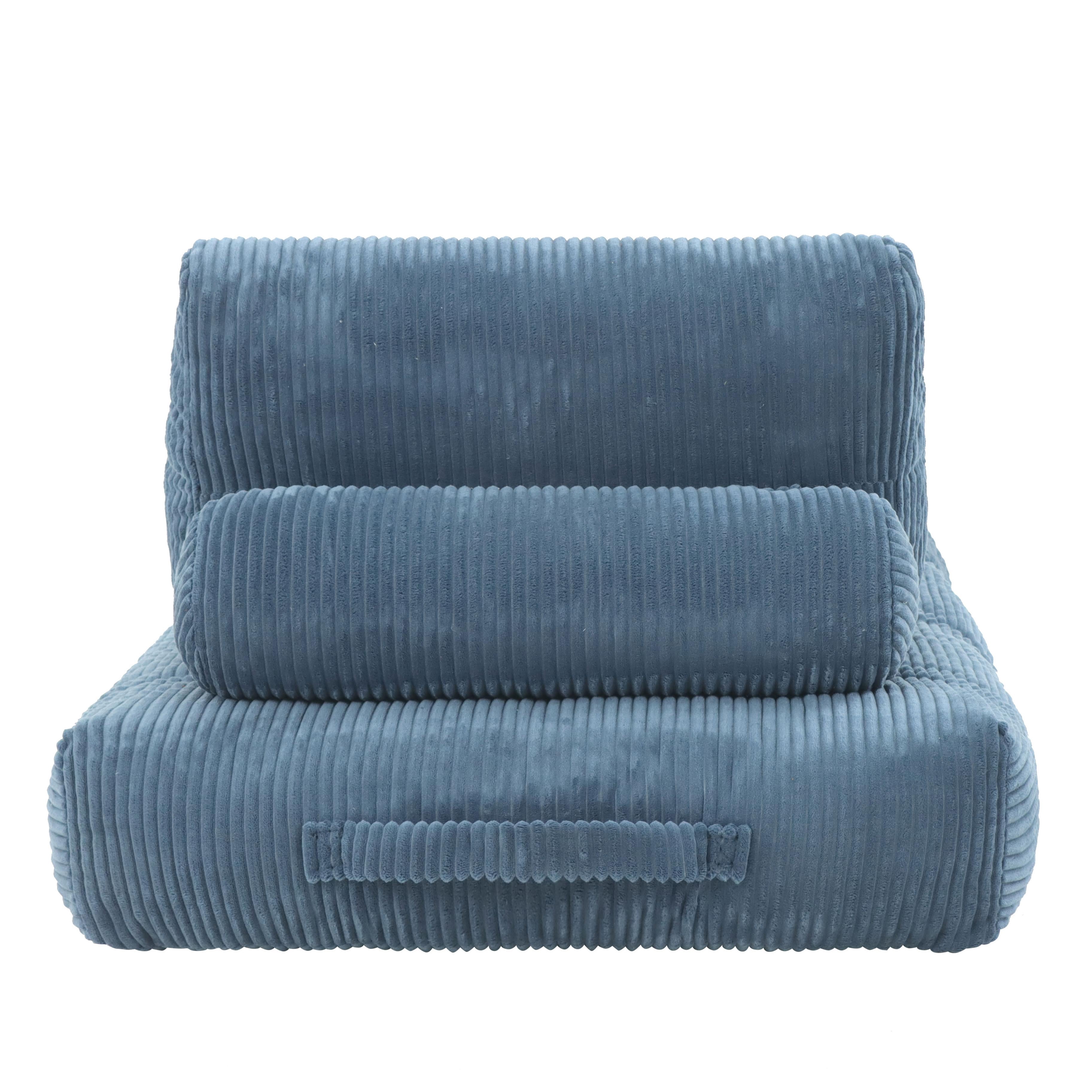 70.8-Inch Beanbag Couch for Adults, Corduroy Fluffy Cloud Lazy Sofa Chair with Ergonomic Support for Living Room and Dorm, No Assembly Required, Blue
