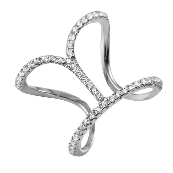 Sterling Silver 925 Rhodium Plated Abstract Freeform Clear CZ Ring White Jewelry Female Size 5
