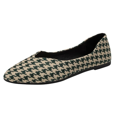 

Pyhlmscde Women‘s Loafer Pointed Toe Flat Shoes Houndstooth Print Lightweight Washable Knit Slip on Loafers for Business Work Casual