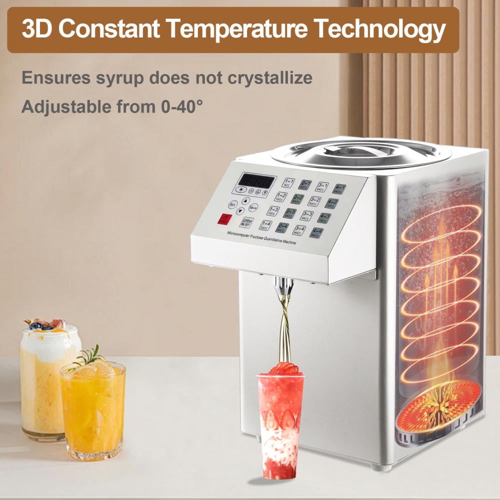 8L Automatic Fructose Dispenser Machine for Commercial, High Capacity 304 Stainless Steel Syrup Dispenser for Restaurant, Bubble Tea and Coffee Shop, Bakery (Silver)