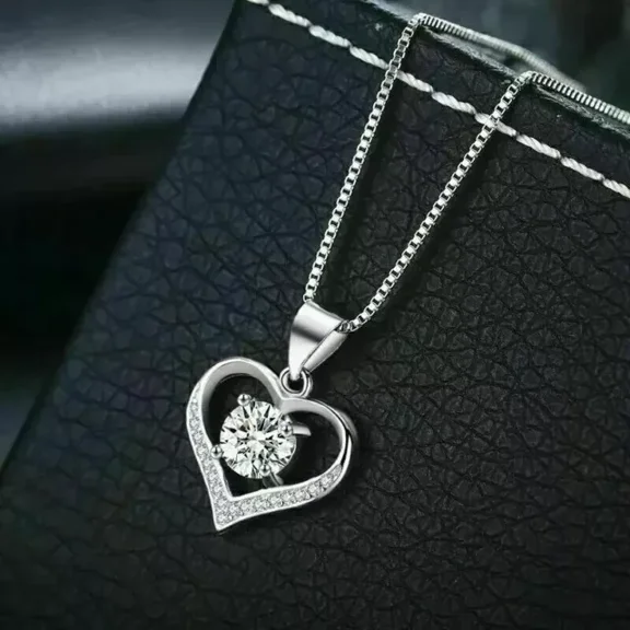 1.50CT Round Cut Lab-Created Diamond Heart Pendant 14K White Gold Plated