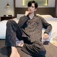 thumbnail image 2 of Ougyinr Men Pajama Set Long Sleeve Pjs Button Down Sleepwear Soft Comfy Print  Loungewear Sets 2 Piece, 2 of 8