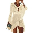 thumbnail image 2 of Cheers US Women's Cover Up White Crochet Hollow Out Tassel Swimsuit Three Quarter Sleeve, 2 of 7