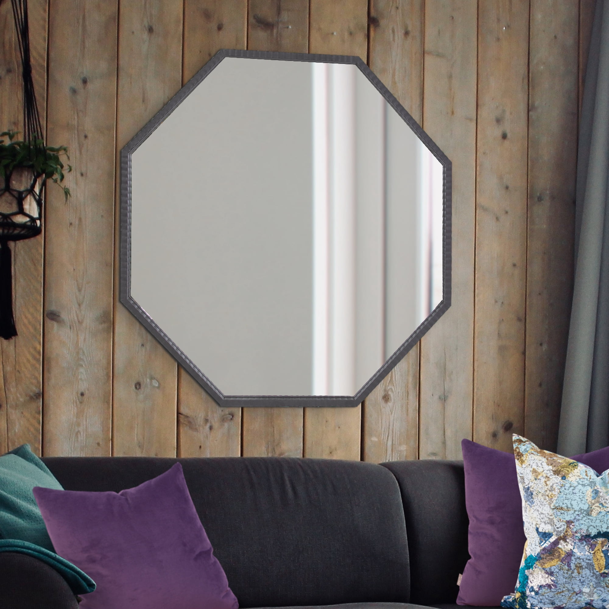 Tyler Dillion Matte Gray Iron Framed Octagonal Wall Mirror 40"H x 40"W