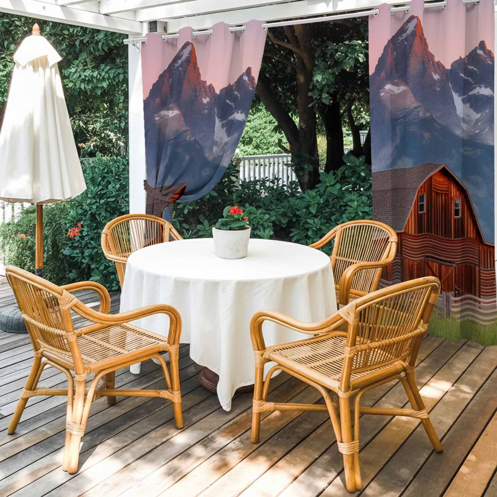 Nature Outdoor Curtains for Patio, Red Barn Rustic Mountain Farmhouse Scenery Sunshade Privacy Drapes Grommet Waterproof Outside Curtains for Porch/Cabana/Balcony 54"x 108", 1 Panel