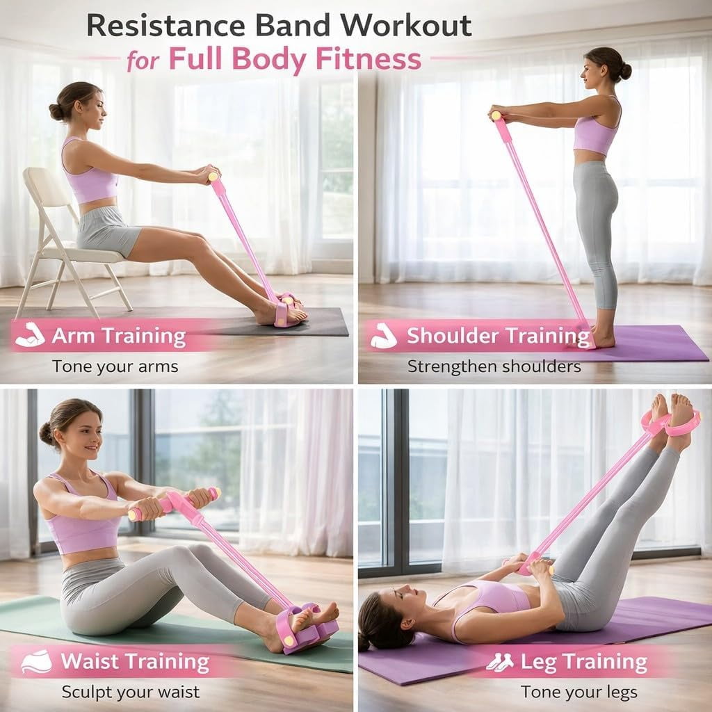 Pedal Resistance Bands with Handles, 6-Tube Elastic Yoga Pedal Puller, Natural Rubber Tension Rope for Full Body Training, Abs Arms Legs Waist Workout, Home Gym Pilates Fitness