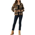 thumbnail image 2 of INSPIRE CHIC Faux Fleece Jackets for Women's Button Down Casual Warm Plaid Coat Outwear Brown XS, 2 of 4