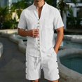 thumbnail image 2 of Letdown Men's Linen Sets 2 Piece Outfits Casual Short Sleeve Button Down Shirts and Pants Summer Lightweight Beach Vacation Outfits, 2 of 4
