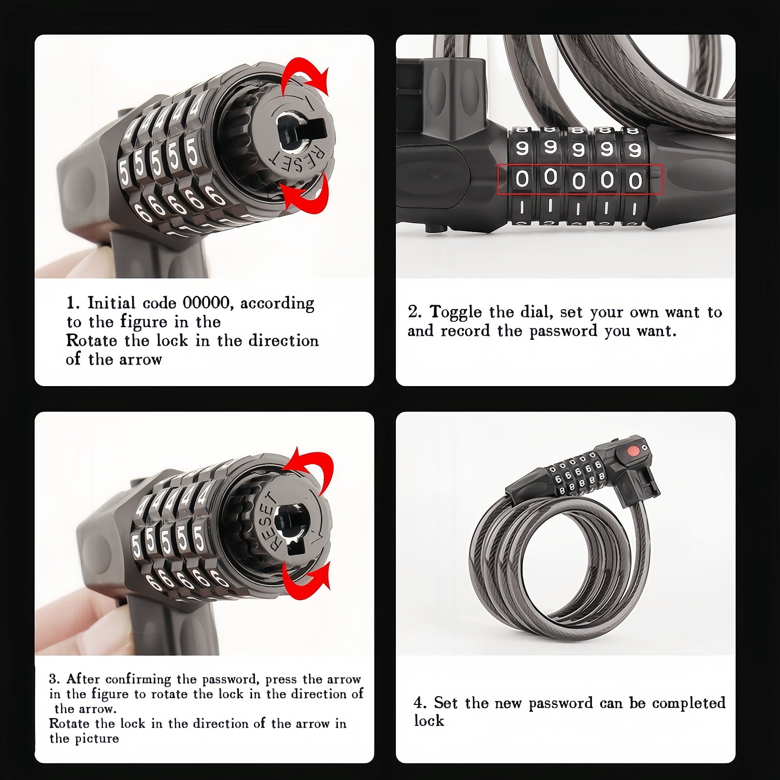 Fay Bless Dual Unlock Bike Anti-Theft Lock - Road/Mountain Dual Use, Five-Digit Password, Steel Cable Loop
