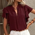 thumbnail image 2 of AherBiu Business Casual Tops for Women Ruffle Cap Sleeve V Neck Elegant Ladies Dressy Casual Work Blouse, 2 of 5