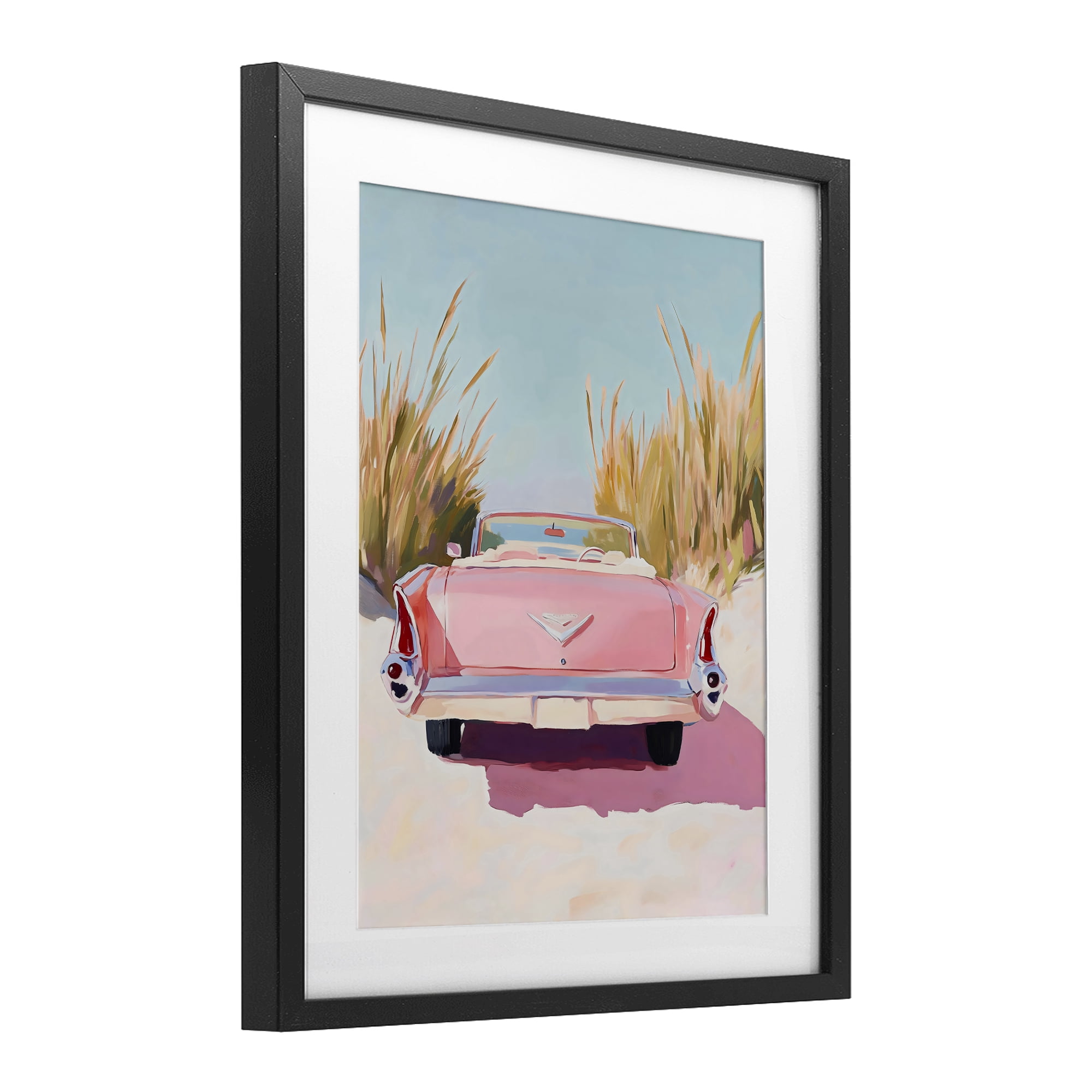 Stupell Industries Pink Cadillac on Beach Black Framed Print Under Glass, design by The Prints Vibe