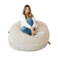 thumbnail image 2 of Big Joe Fuf 5Ft Oversized Foam Bean Bag Chair for Kids, Teens, Adults, Vanilla Latte, Corded Plush, 5 foot Large Reading and Gaming Seat, 2 of 7