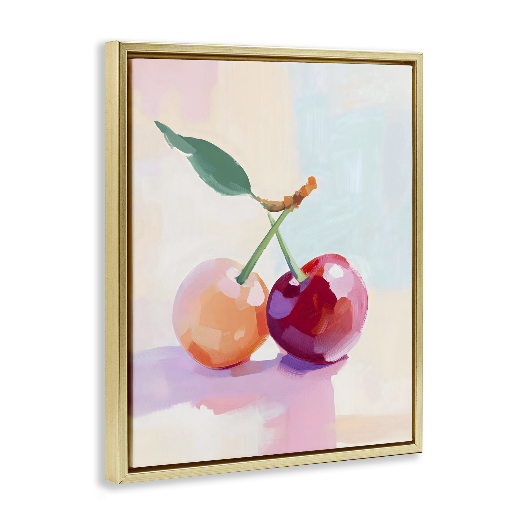 Stupell Industries Pastel Cherries Pair Gold Framed Floater Canvas Wall Art, design by The Prints Vibe