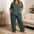 thumbnail image 4 of Bixock Plus Size Women Pajamas Sets 2 Piece Long Sleeve Pajama Set with Drawstring Pants and Pockets Solid Color Loungewear Maternity Clothings, 4 of 5
