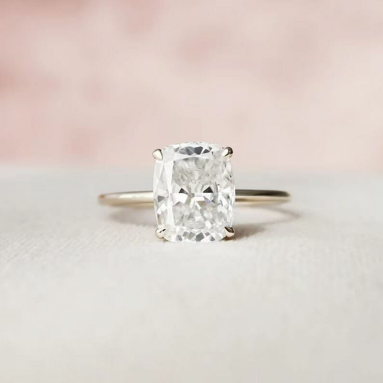 1 CT Cushion Cut Ring Moissanite Diamond Engagement Ring 14K Solid Gold Ring Solitaire Hidden Halo Promise Ring