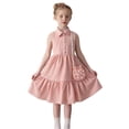 thumbnail image 2 of EnJoCho Girls Summer Dress Pearl Turn Down Collar Boho Beach Tank 𝖲undress Casual Smoc𝗄ed Tiere𝖽 Maxi Dresses 2-8 Years, 2 of 6