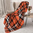 thumbnail image 3 of Halloween Plaid Throw Blankets for Couch Farmhouse Orange Black White Print Throw Blanket Lightweight Soft Warm Cozy Plush Blanket for Bed Sofa Pumpkin Decor 50" x 60", 3 of 5