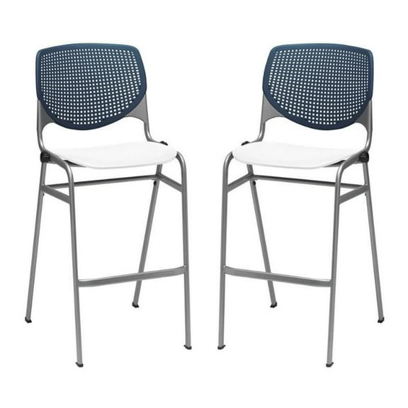 Home Square Stack Barstool in Navy Back & White Seat - Set of 2