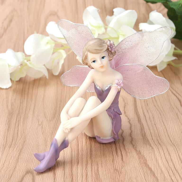 Beautiful Girl Creative Gifts Resin Angel Ornaments Home Decoration Miniature  Flower Fairy Figurines Wedding Decoration(Sitting Position,Style B,Legs  Closed) 