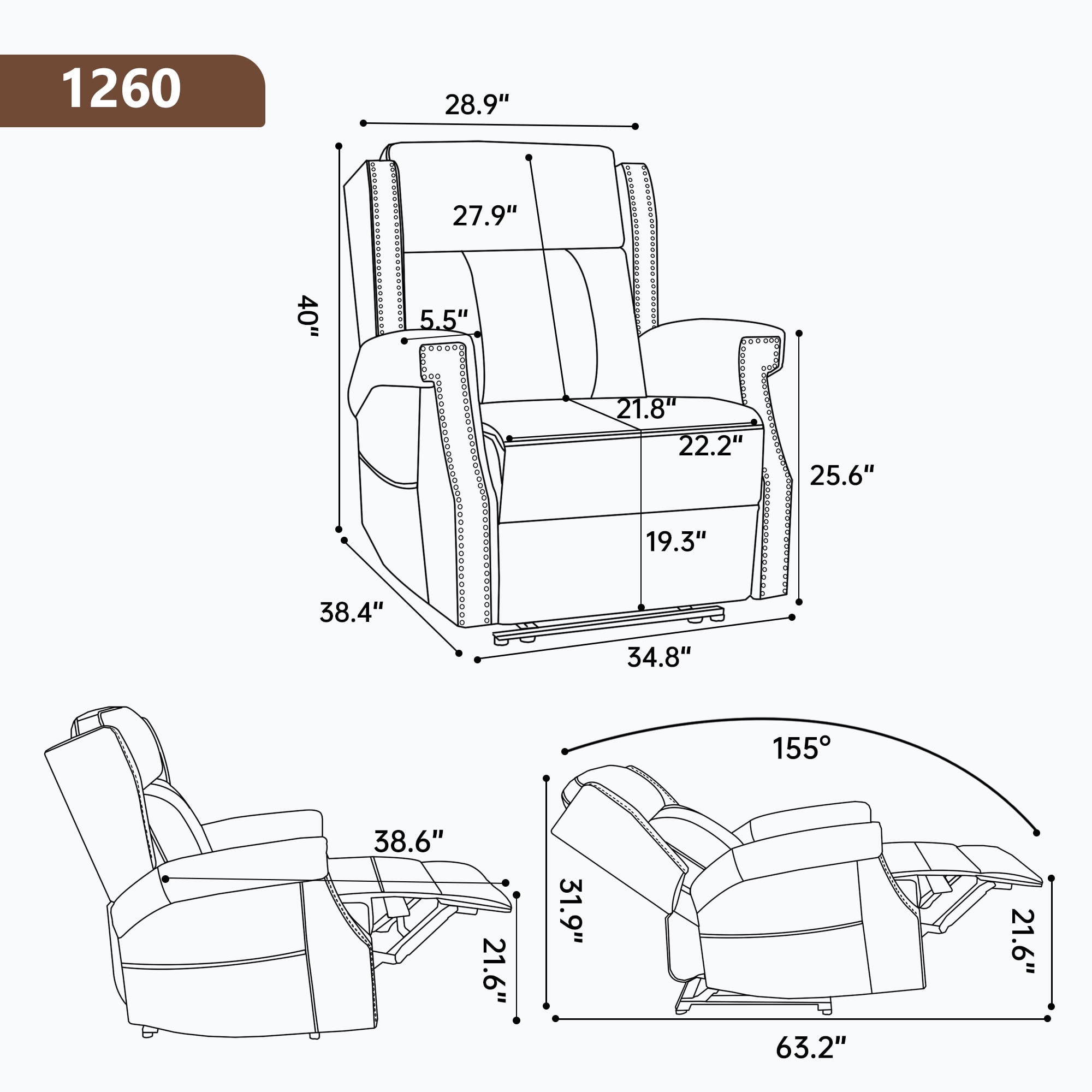 MAYEERTY Manual Massage Recliner Chair, Faux Leather Lounge Armchair with Nailhead Trim & Lumbar Heat, for Living Room Home Theater