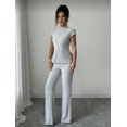 thumbnail image 5 of EASYBRA Women Casual Ribbed Two Piece Outfit Short Sleeve T Shirt and Long Pants Lounge Set Comfortable Everyday Fashion, 5 of 8