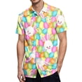 thumbnail image 5 of Camisas hawaianas con estampado 3D de conejo de dibujos animados para hombre y mujer, camisa playera con botones y diseño de huevo de colores para el día de Pascua, 5 of 5