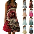 thumbnail image 6 of JINMGG 2024 Summer Clearance Dresses under $10.00 Womens Fashion Holiday Summer Print Round Neck Sleeveless Party Beach Dress, 6 of 7