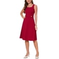 thumbnail image 2 of INSPIRE CHIC Vintage Work Dress for Women A-Line Square Neck Sleeveless Office Formal Evening Midi Dresses M Dark Red, 2 of 6
