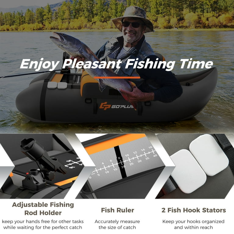 Goplus Inflatable Fishing Float Tube w/Pump & Storage Pockets & Fish Ruler  Gray 