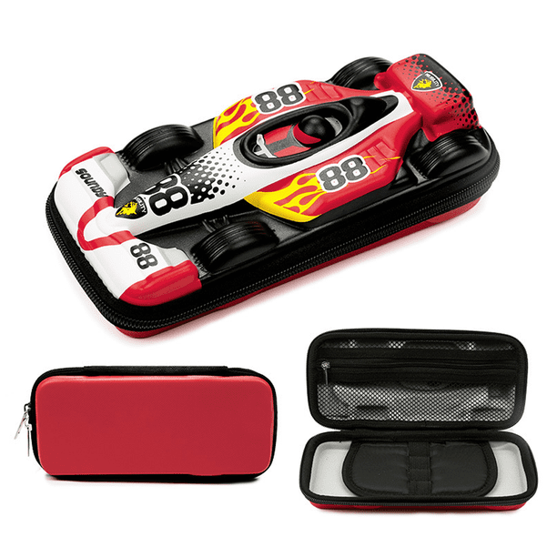 1 estuche de gran capacidad para coches de carreras, caja de lápices, caja de almacenamiento, caja de papelería, estuche de EVA multicapa de gran capacidad para niños y niñas, adolescentes y estudiantes (rojo) oso de fresa Electrónica
