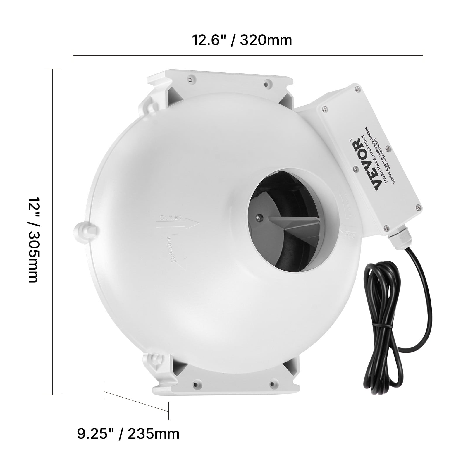 VEVOR 4 to 4.5 inch Radon Fan Installation Kit, Quiet 190CFM Radon Mitigation Fan System Kit with 2 Couplers, Pressure Indicator, Waterproof Inline Duct Fan Exhaust Fan for Indoor Outdoor Ventilation